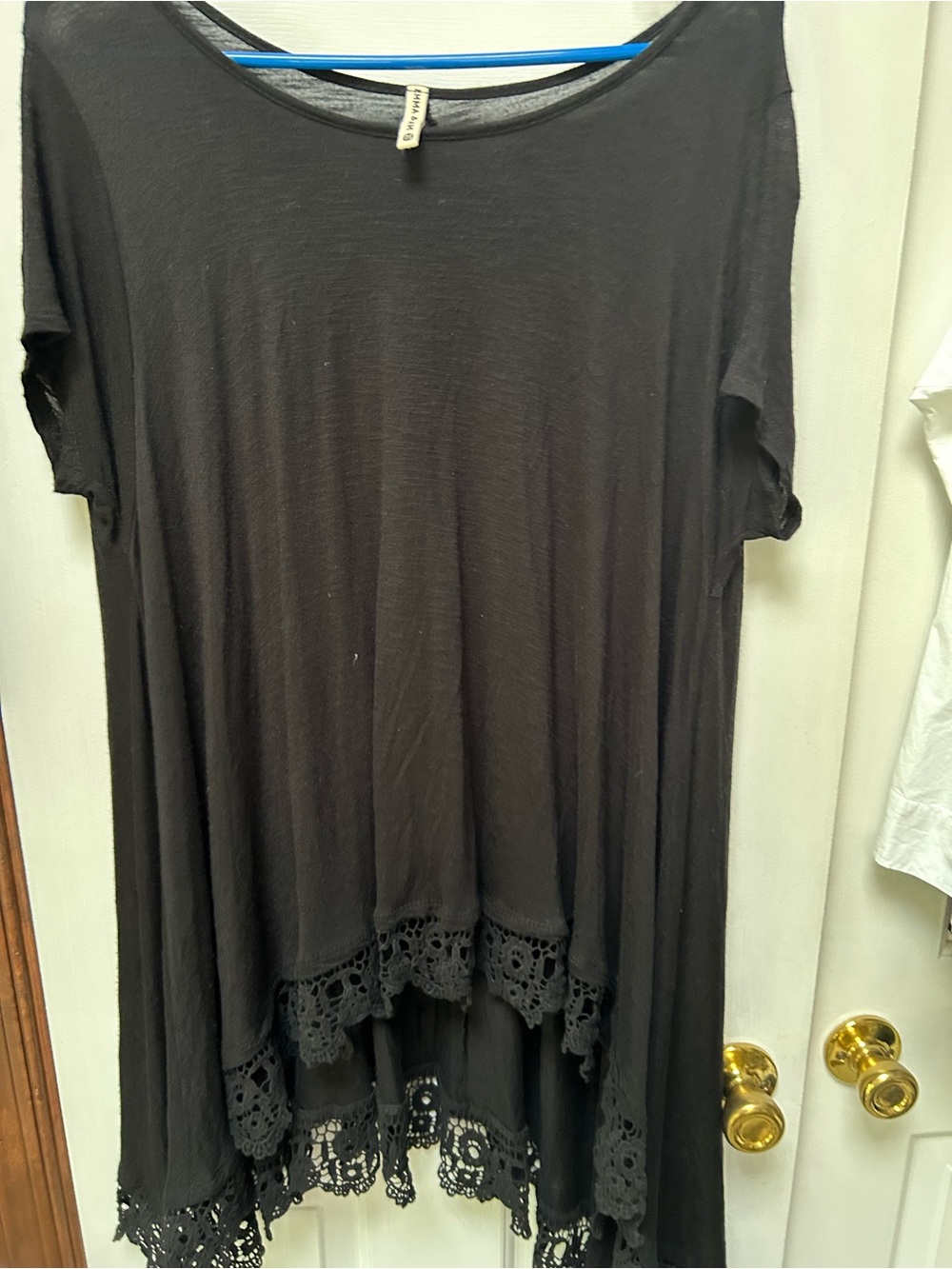 Pool/Beach Coverup. Gorgeous Crochet Lace-Hem Short Sleeve. Asymmetric Drape!